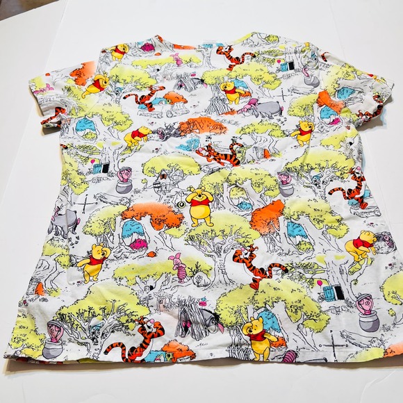 Disney Winnie the Pooh friends white background Med Scrub top - Picture 2 of 15